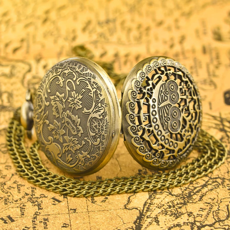 Antique Bronze Owl Skeleton Pocket Watch