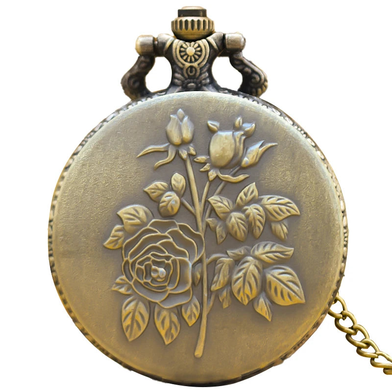 Antique Bronze Embossed Rose Pocket Watch