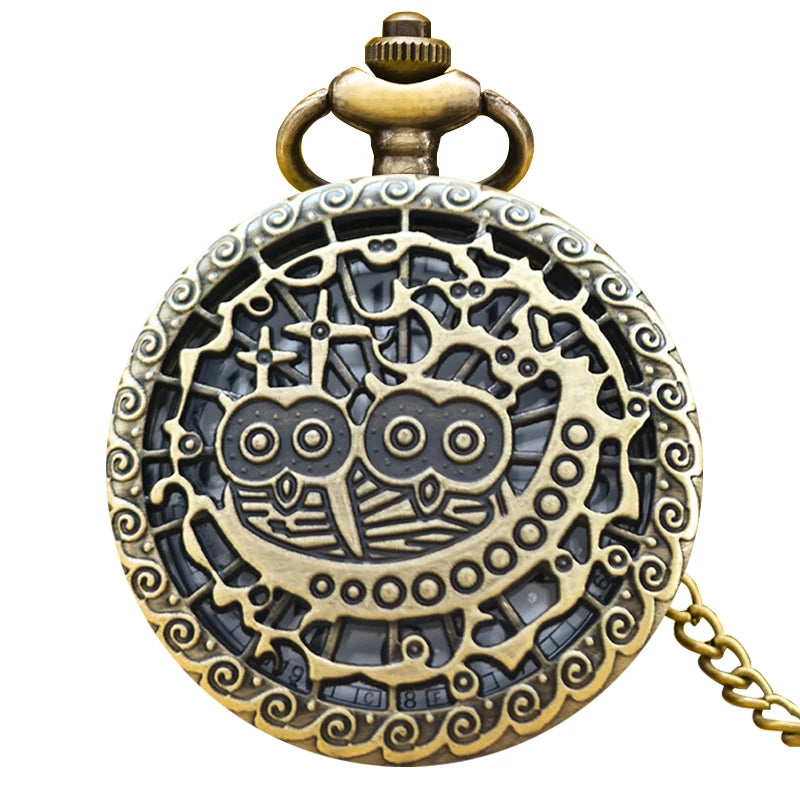 Antique Bronze Owl Skeleton Pocket Watch