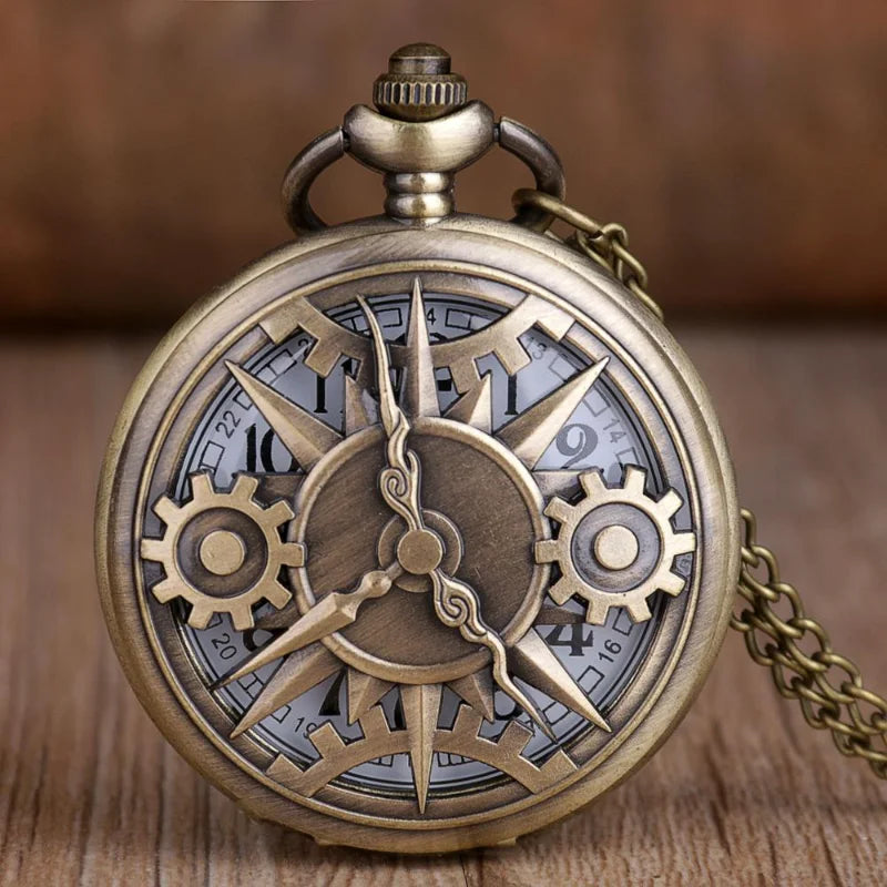 Antique Bronze Steampunk Compass Pocket Watch