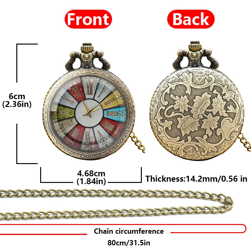 Antique Bronze Ornate Multi-Color Pocket Watch