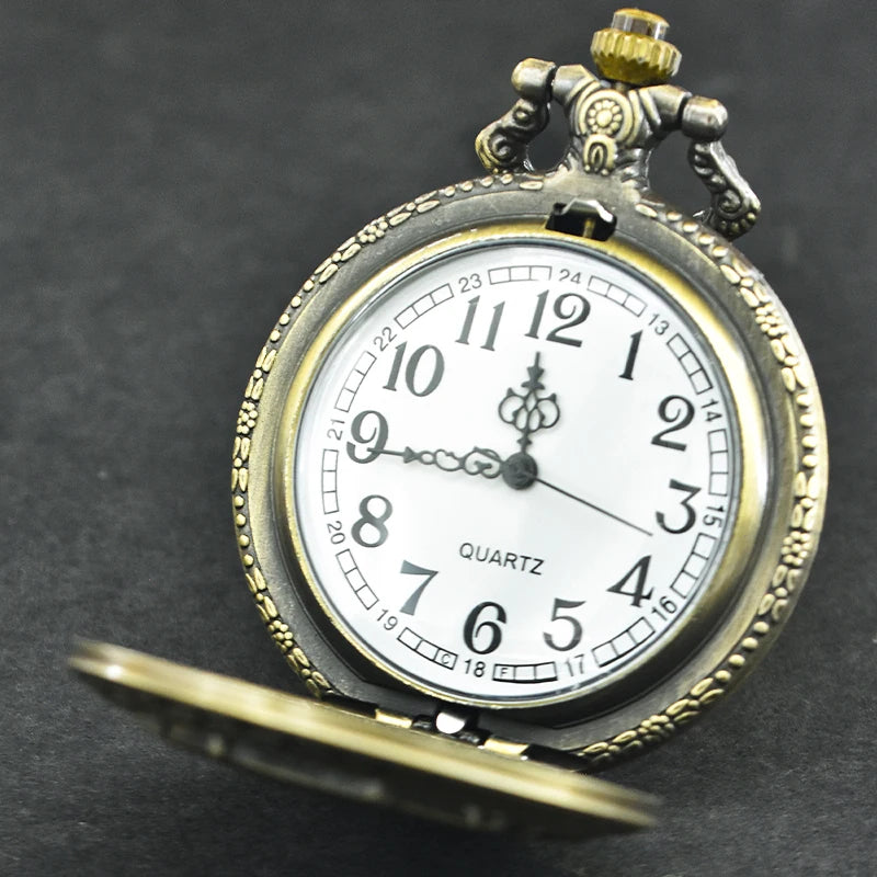 Vintage Bronze Horse Carriage Pocket Watch with Chain