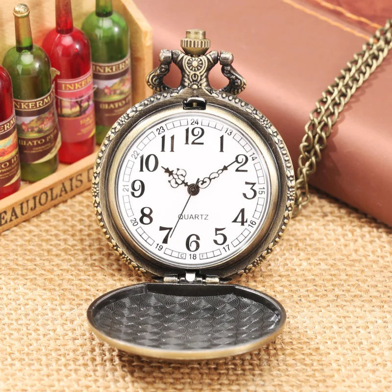 Antique Bronze 2nd Amendment Skull & Guns Pocket Watch