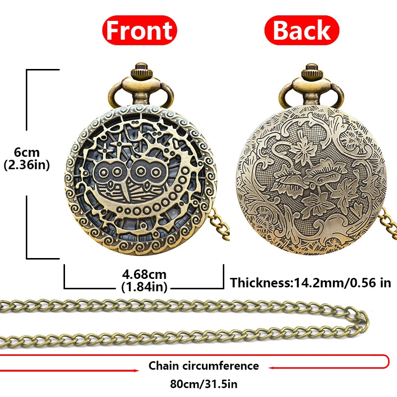 Antique Bronze Owl Skeleton Pocket Watch