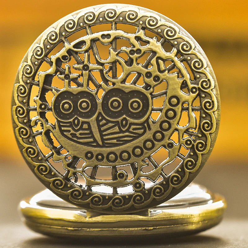 Antique Bronze Owl Skeleton Pocket Watch