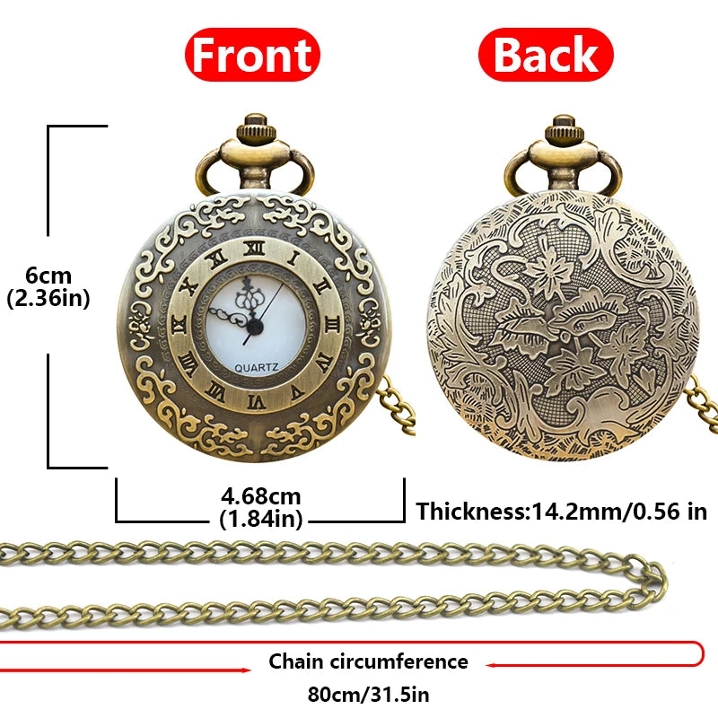 Antique Bronze Engraved Pocket Watch with Roman Numerals