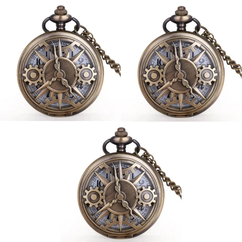 Antique Bronze Steampunk Compass Pocket Watch