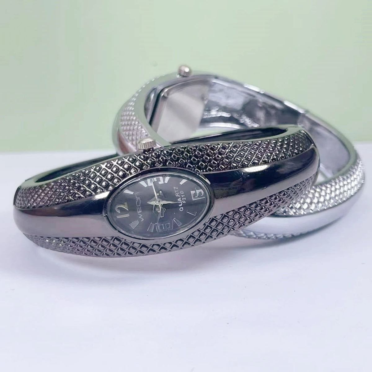 Women's Silver-Tone Textured Bangle Watch