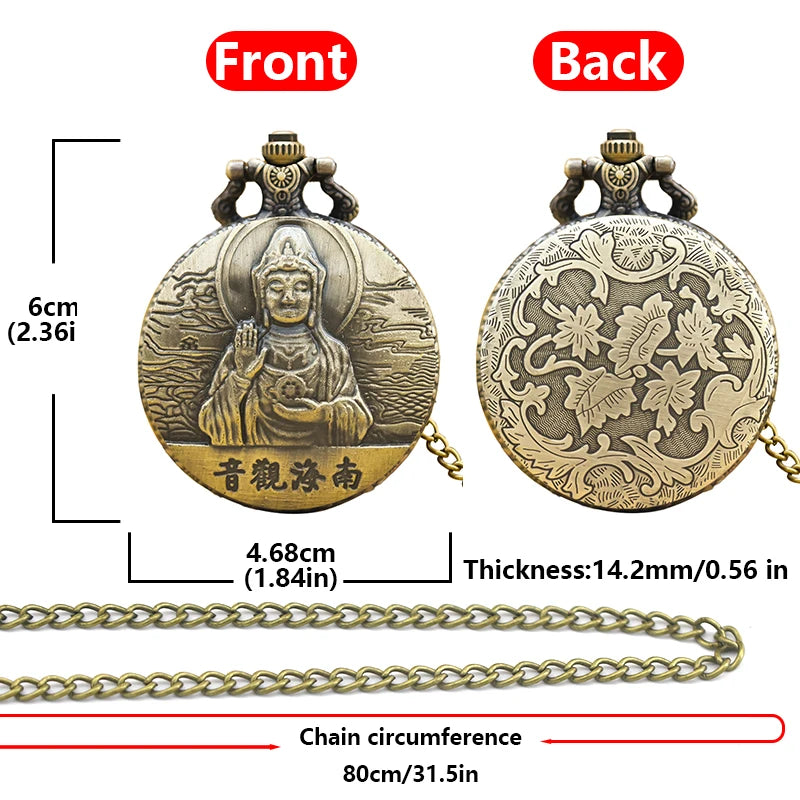 Antique Bronze Pocket Watch with Embossed Guan Yin