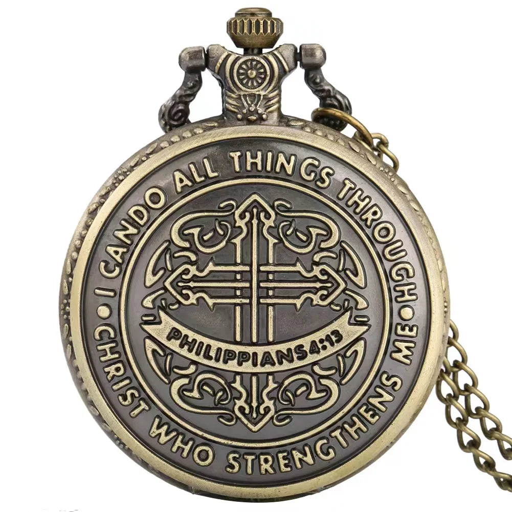 Antique Bronze 'I Can Do All Things' Watch Necklace