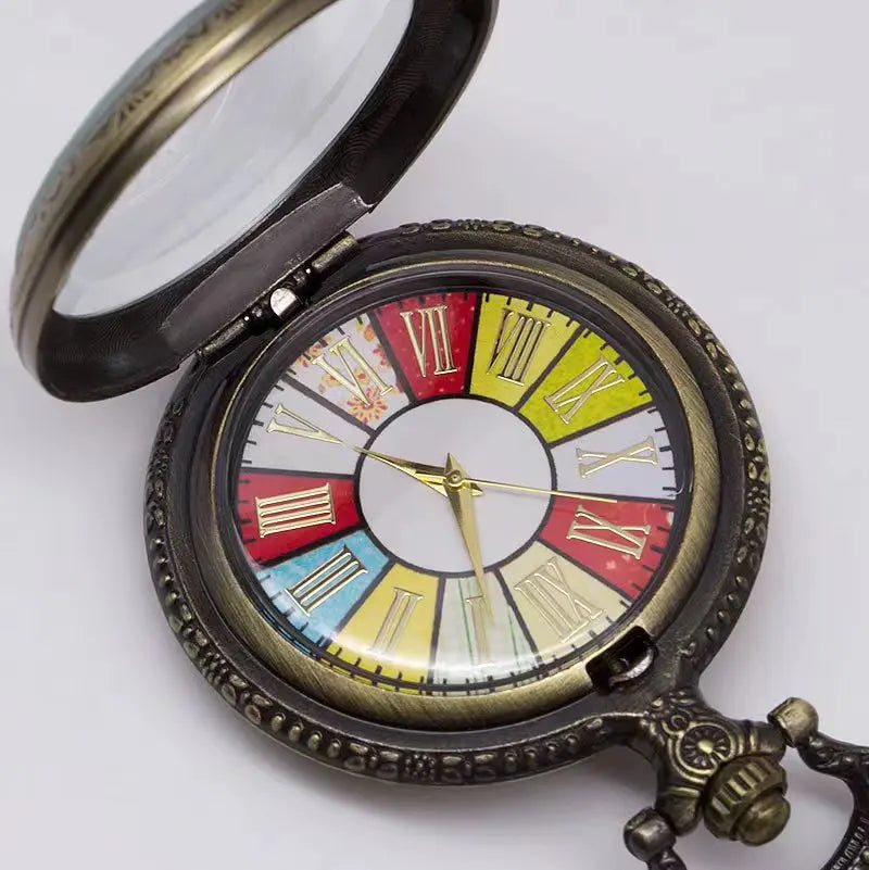 Antique Bronze Ornate Multi-Color Pocket Watch