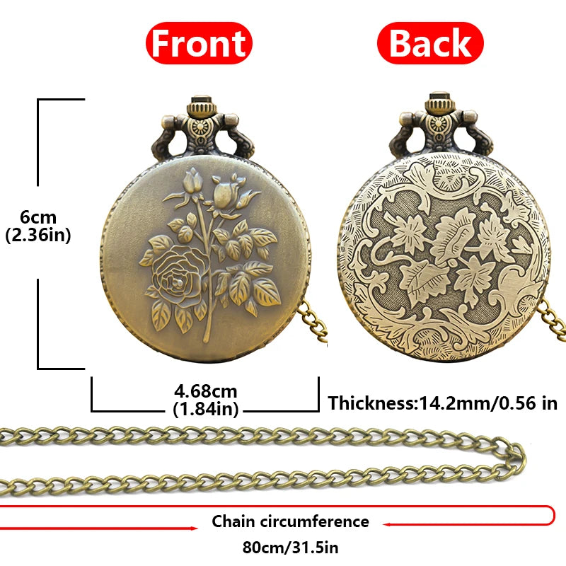 Antique Bronze Embossed Rose Pocket Watch