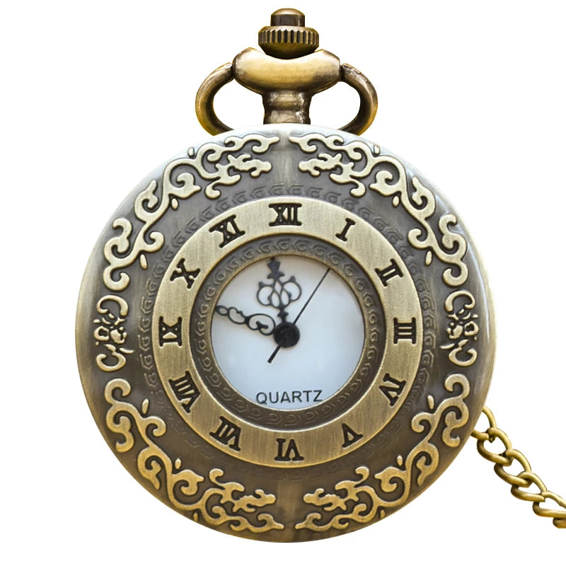 Antique Bronze Engraved Pocket Watch with Roman Numerals