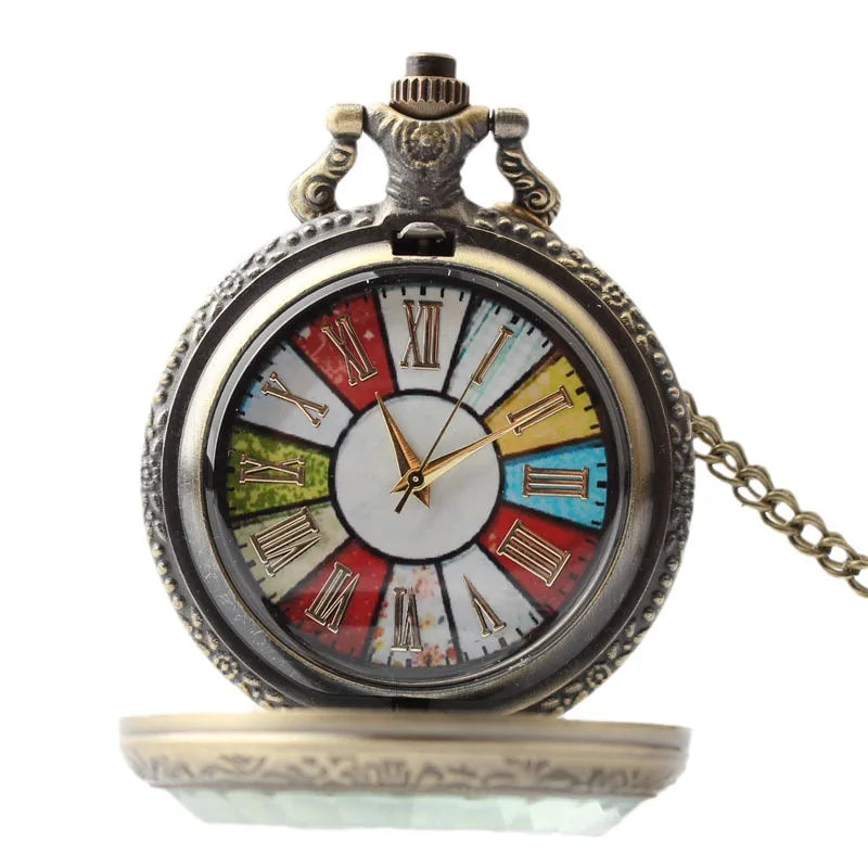 Antique Bronze Ornate Multi-Color Pocket Watch