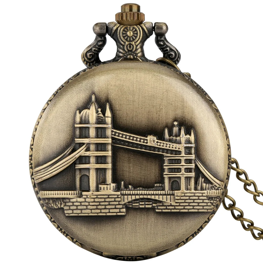 Vintage Antique Bronze London Eye Embossed Pocket Watch