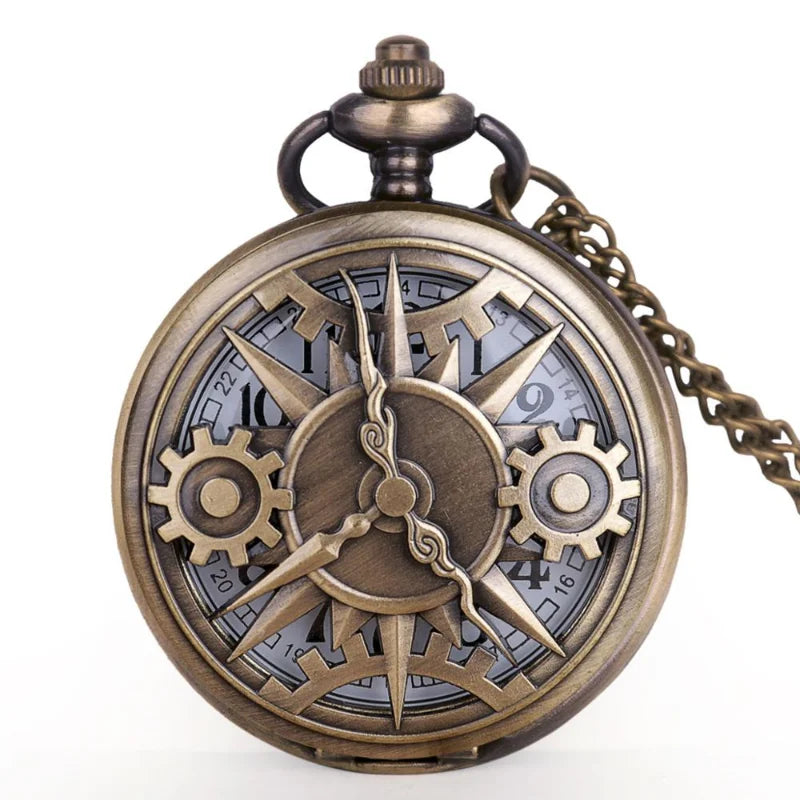 Antique Bronze Steampunk Compass Pocket Watch
