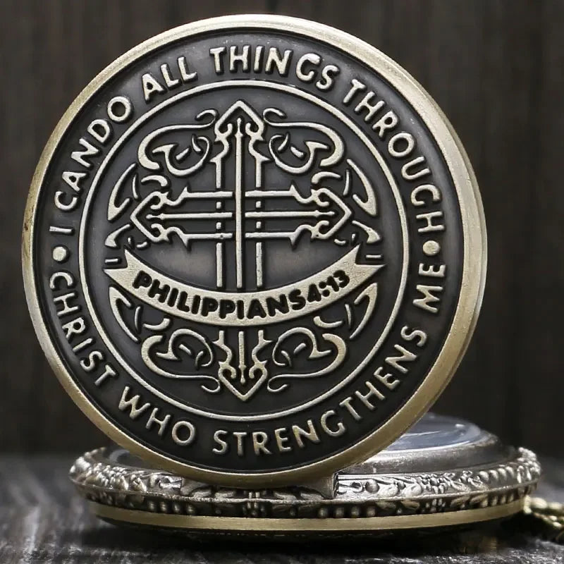 Antique Bronze 'I Can Do All Things' Watch Necklace