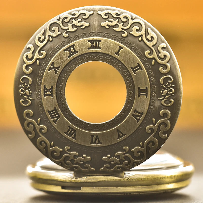 Antique Bronze Engraved Pocket Watch with Roman Numerals