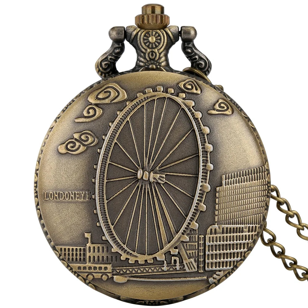 Vintage Antique Bronze London Eye Embossed Pocket Watch