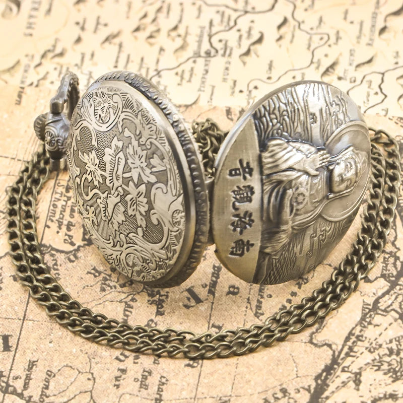 Antique Bronze Pocket Watch with Embossed Guan Yin