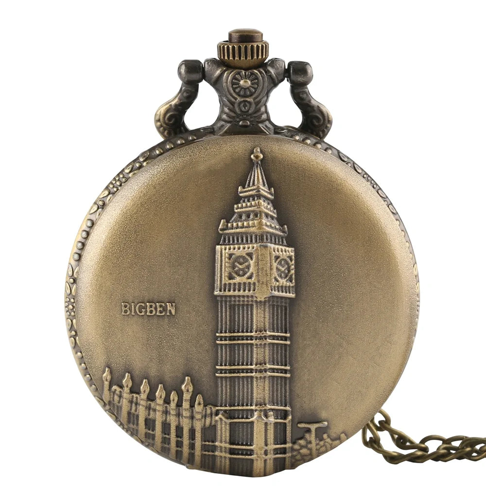 Vintage Antique Bronze London Eye Embossed Pocket Watch