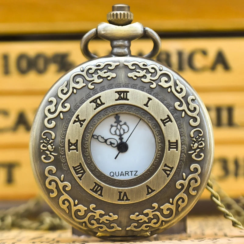Antique Bronze Engraved Pocket Watch with Roman Numerals