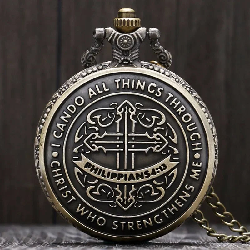 Antique Bronze 'I Can Do All Things' Watch Necklace