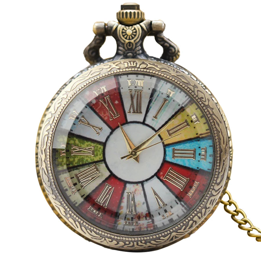 Antique Bronze Ornate Multi-Color Pocket Watch