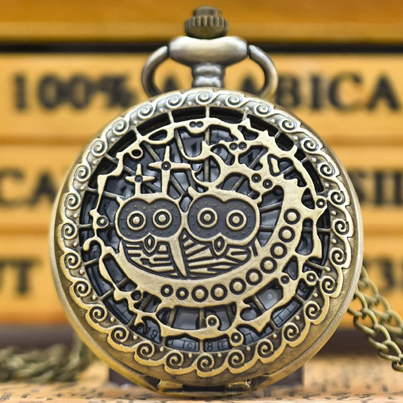 Antique Bronze Owl Skeleton Pocket Watch
