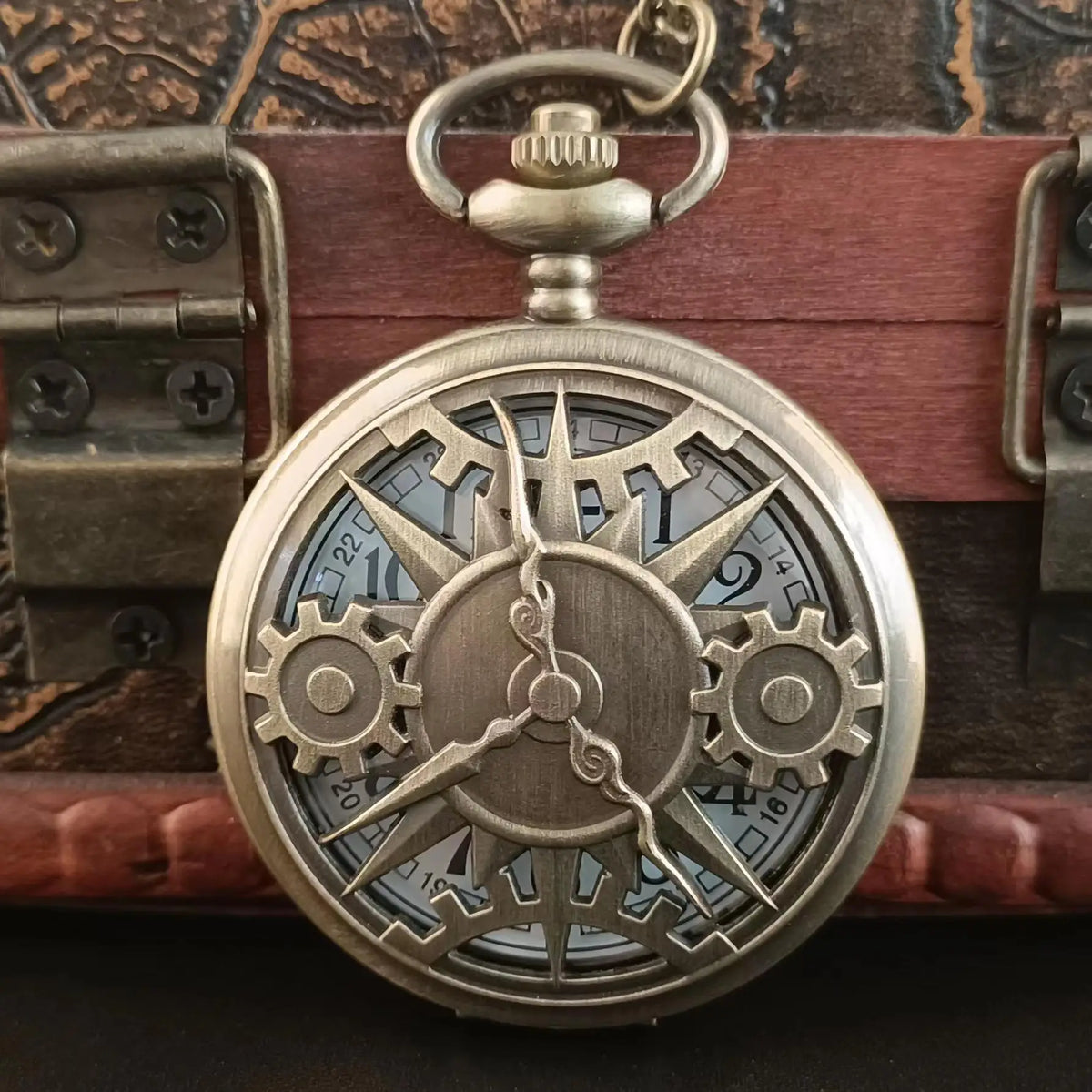 Antique Bronze Steampunk Compass Pocket Watch