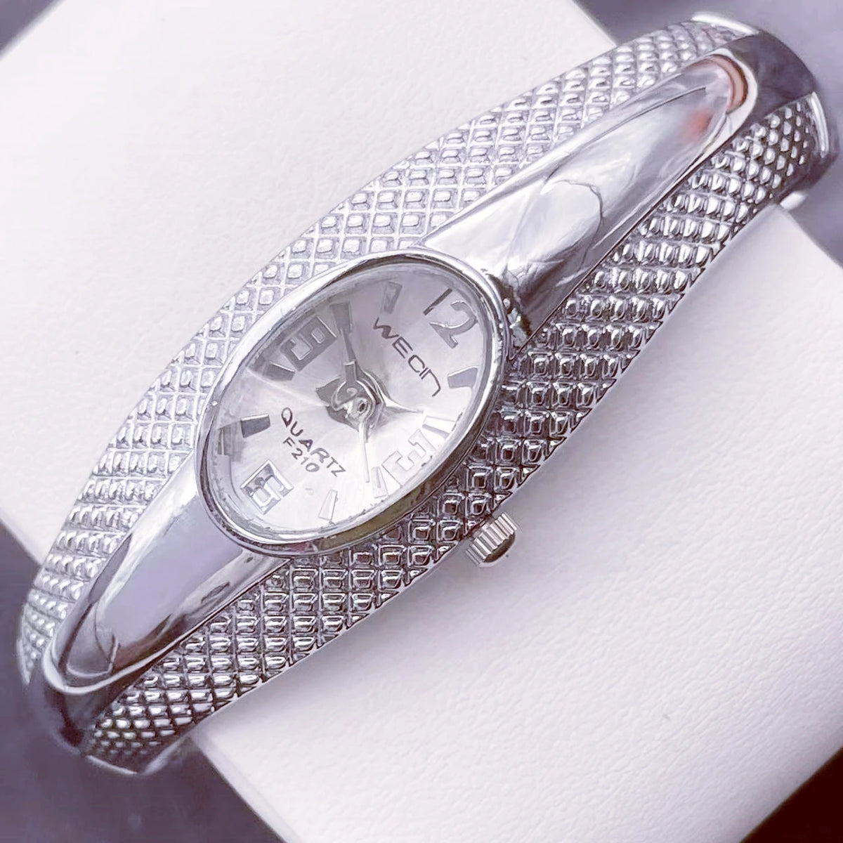 Women's Silver-Tone Textured Bangle Watch
